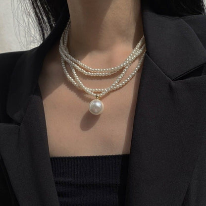 Fashion Link Chain Necklace With Big 4mm Imitation Pearl Pendant