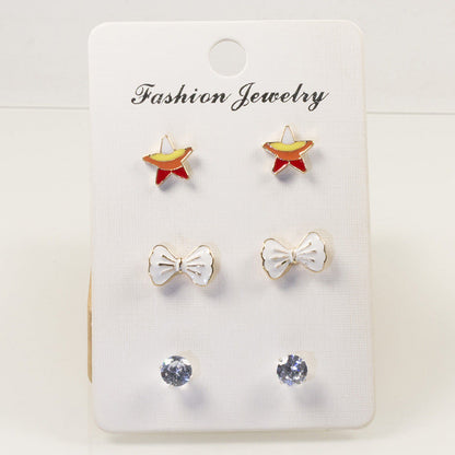 Bow star stud earrings set
