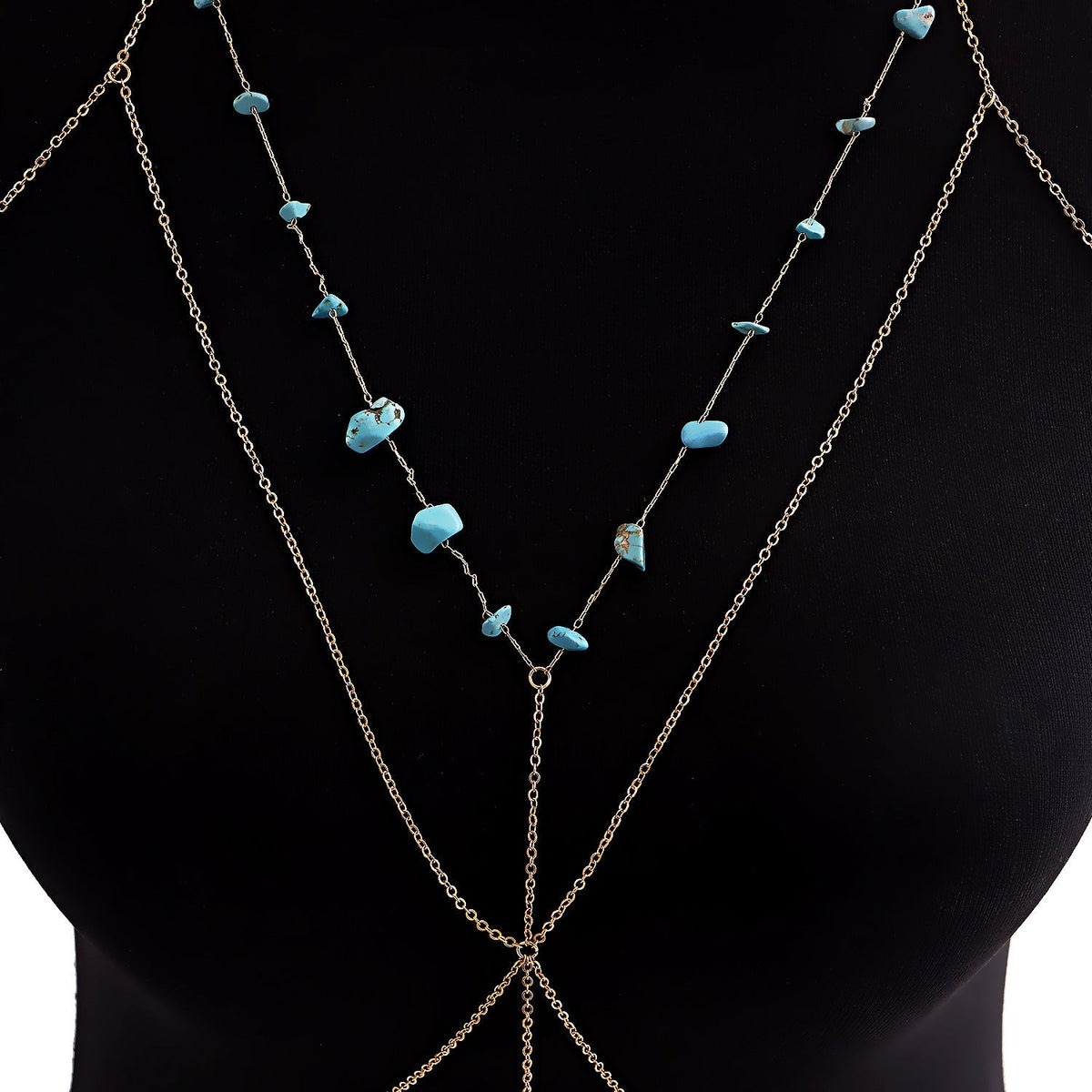 Sexy Cross Stone Beads Body Chains Bikini Belly Bra for Women