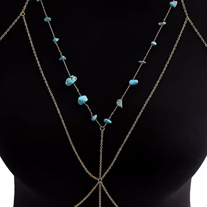 Sexy Cross Stone Beads Body Chains Bikini Belly Bra for Women