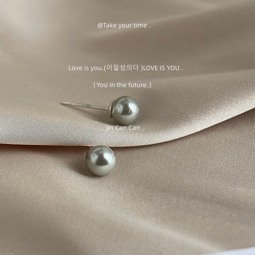 Natural Shell Pearl Earrings Gray Ear Stud