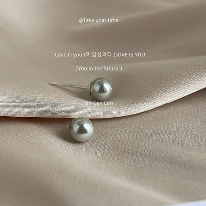 Natural Shell Pearl Earrings Gray Ear Stud