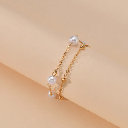 Boho Style Imitation Pearl Layered Beaded Anklet Jewelry