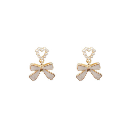 Vintage White Pearl Love Heart Stud Earrings
