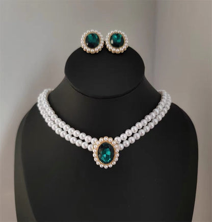 Women Jewelry Set Multi Layer Pearl Chain Choker Necklace Set