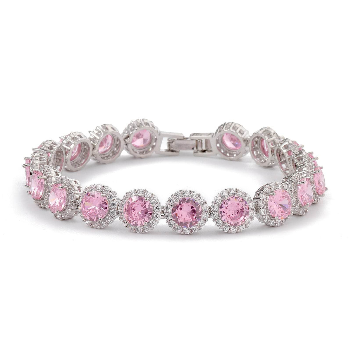 Dazzling Multicolor Cubic Zirconia Round Halo Chain Bracelet, Colored Gem Stones, Adjustable Design, and Unique Patterns