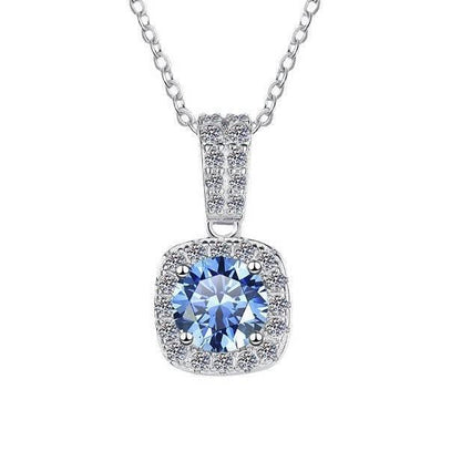 S925 Colorful Moissanite Pendant Necklace with Pavé-Set Halo & Hoop, 1ct D-Grade VVS1 Moissanite in 12 Dazzling Colors with GAR Certification