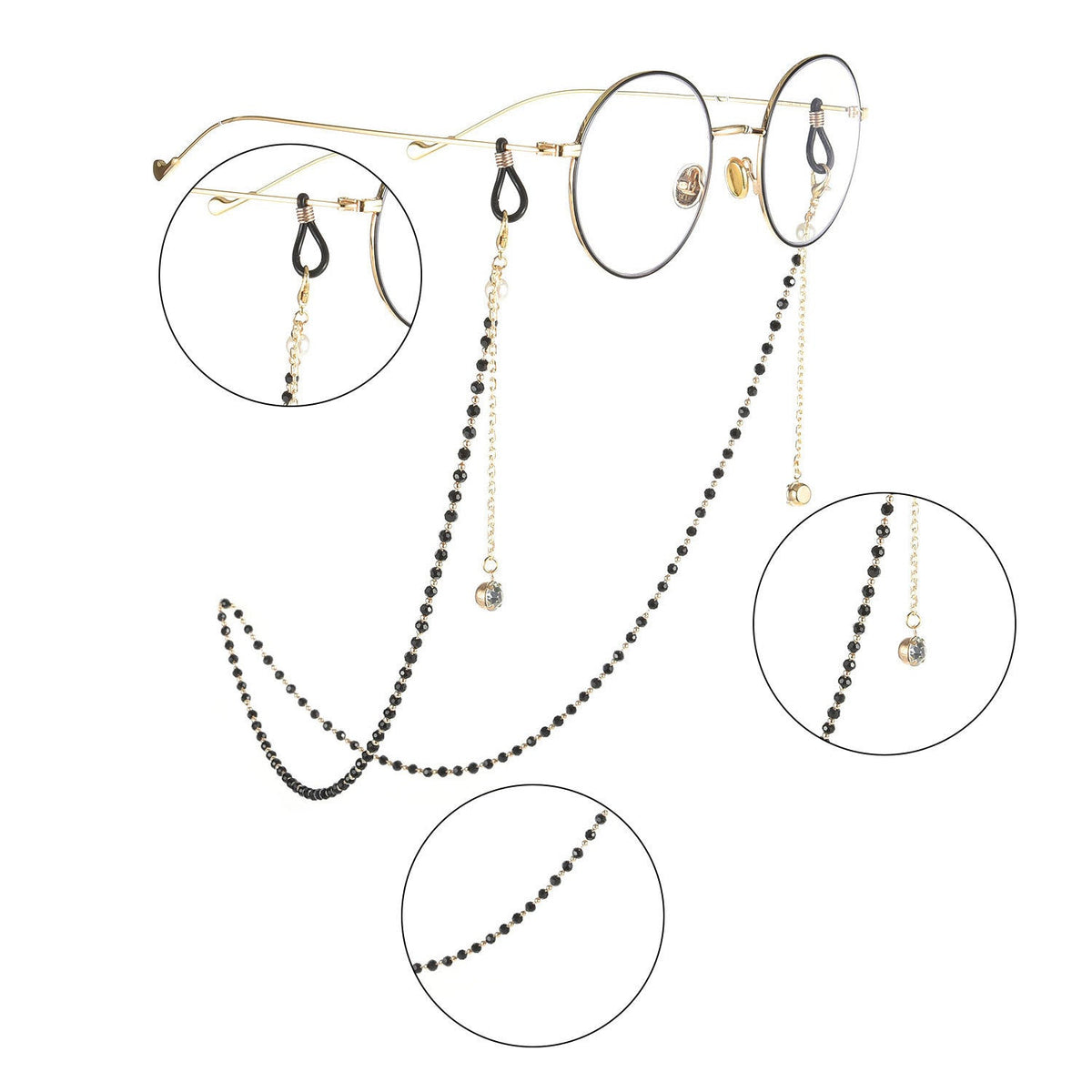 Black Beads Gold Eyeglass Lanyard Hold Straps