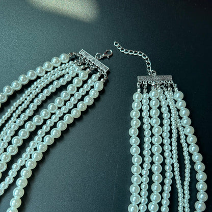 7 Layers Beaded Pearl String Necklace Big Statement Jewelry