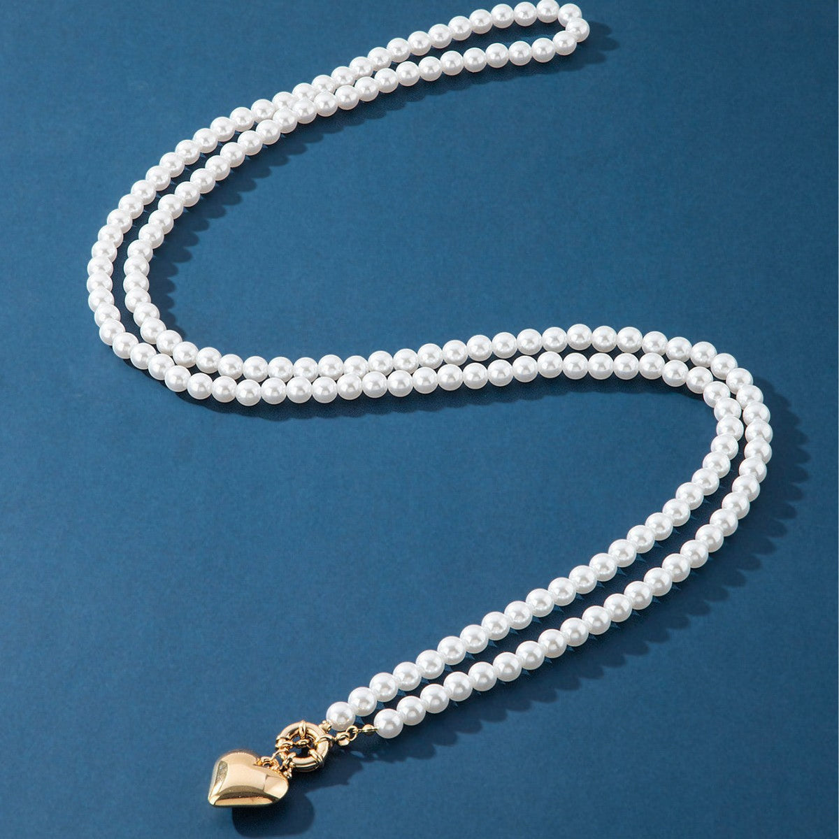 Imitation Pearl Multilayer Choker Necklace for Women Elegant Heart Pendant Necklace