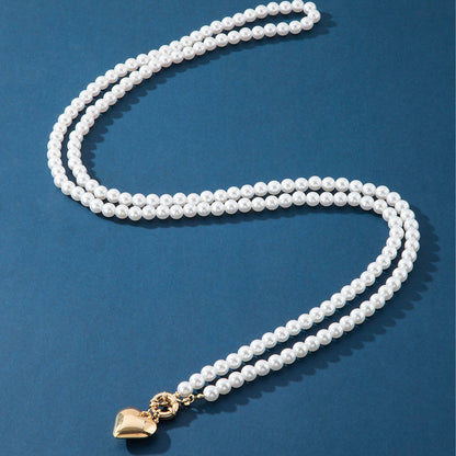 Imitation Pearl Multilayer Choker Necklace for Women Elegant Heart Pendant Necklace