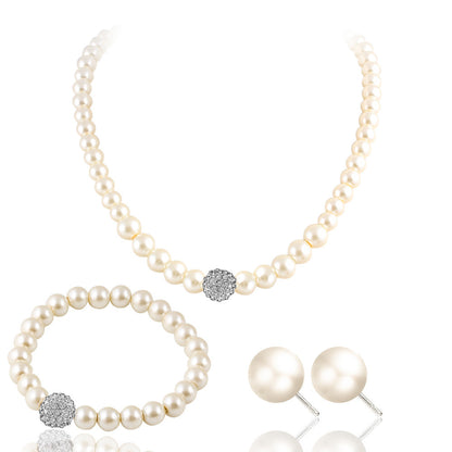 3 PCS Set Pearl Necklace Bracelet Earring Party Jewelry Set