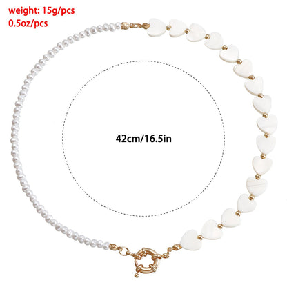 Shell Heart Pearl Necklace Choke Pearl Necklace