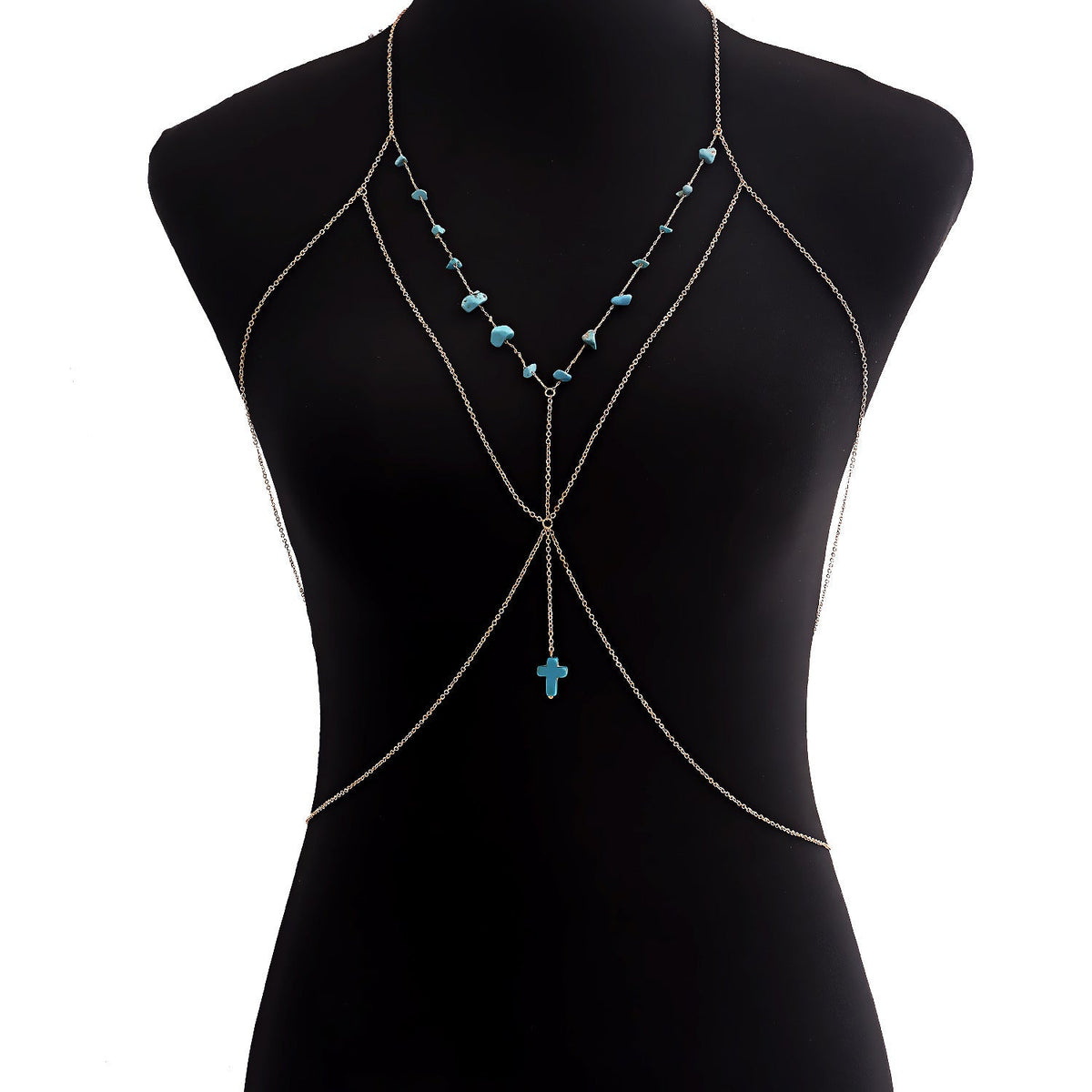 Sexy Cross Stone Beads Body Chains Bikini Belly Bra for Women