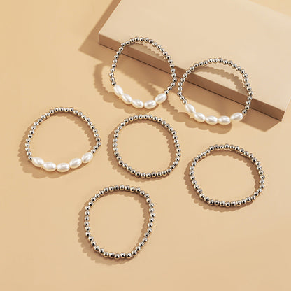 Imitation Pearl Metallic Bead Bracelet Set