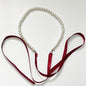 White Imitation Pearl Choker Necklace Women Long Black Ribbon