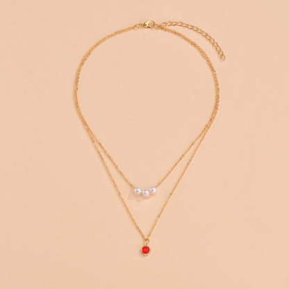 Women Red Crystal Layer Choker Necklace