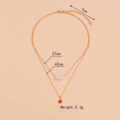 Women Red Crystal Layer Choker Necklace
