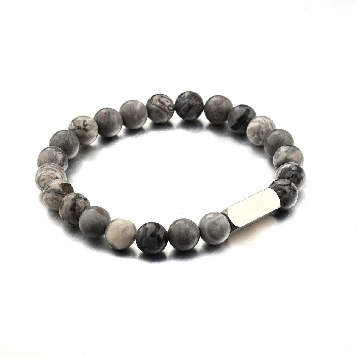 Stainless steel engraved beaded bracelet