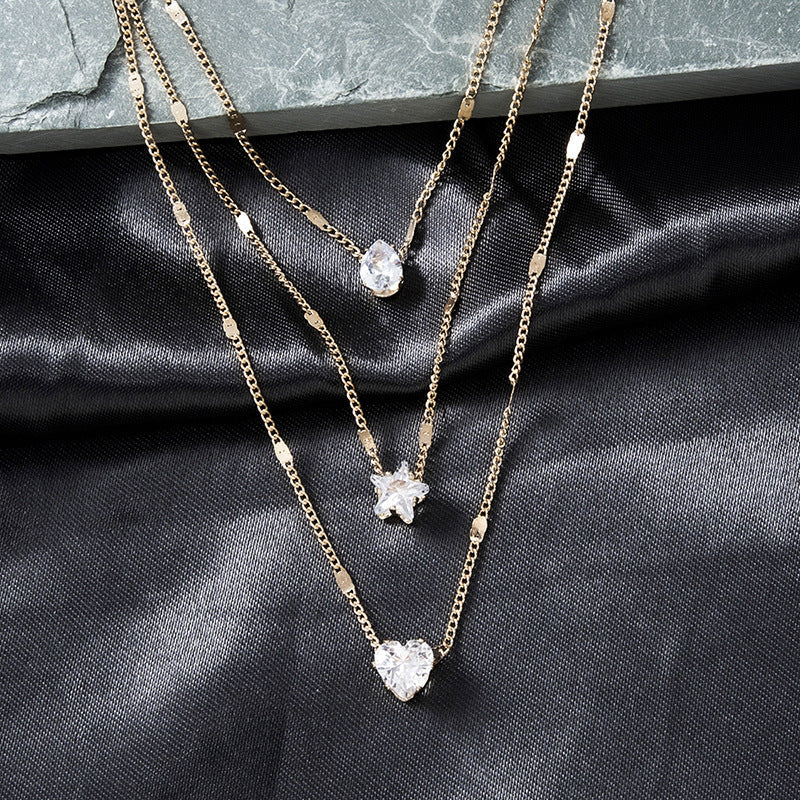 Multi-layer Fashion Heart Pendant Star Necklace for Woman