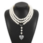 Bohemia Multilayer Long Pearl Chain Necklace Love Heart Pendant