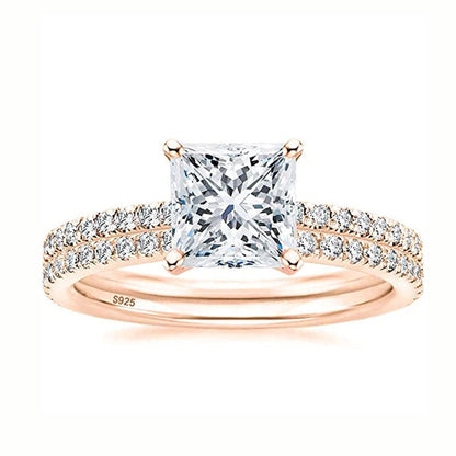 Women's Sier Inlaid 2 Karat Square Rings