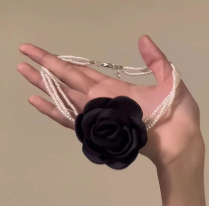 Sexy Vintage Stereo Flower Pearl Necklace Choker