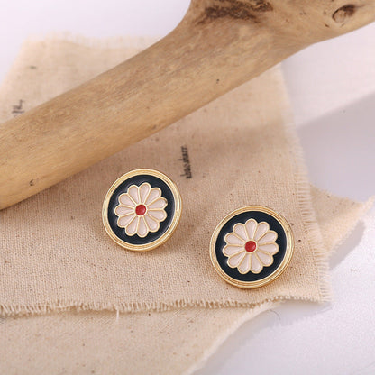 Blue Enamel Daisy Flower Stud Earrings