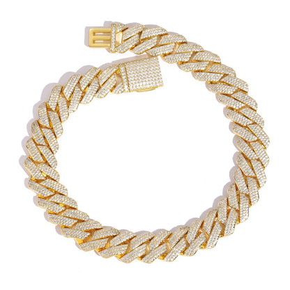 Men's Hip Hop Three Rows Zircon Cuban Link Chain Thick Necklaces