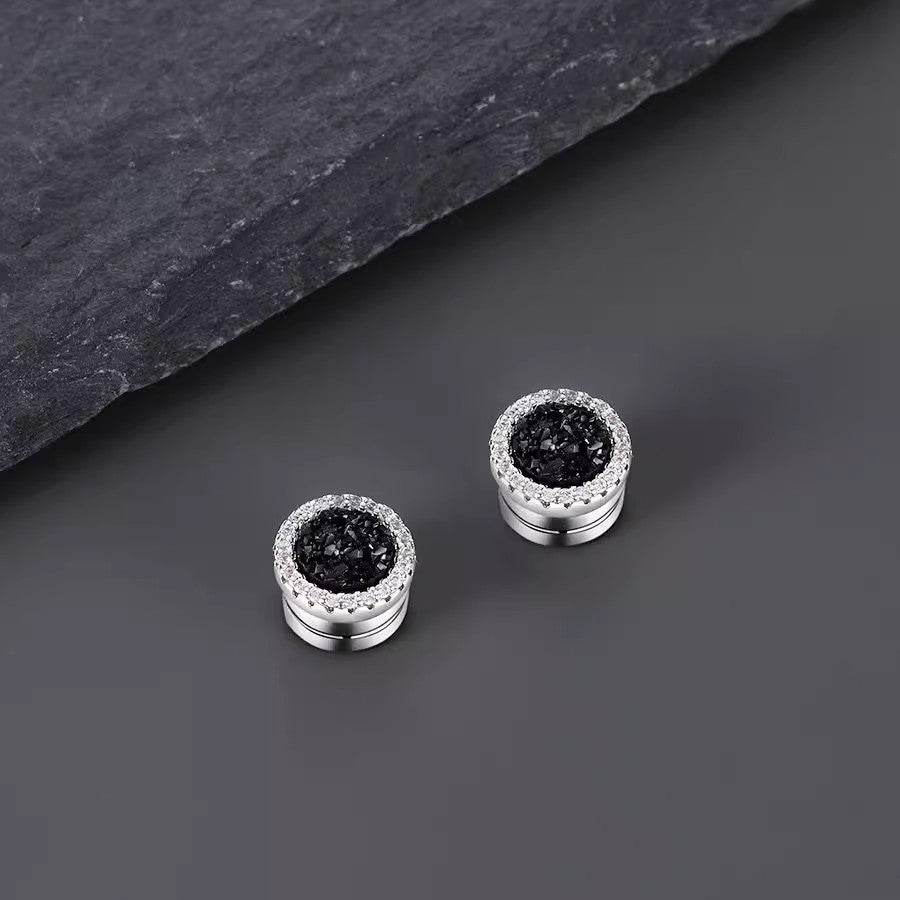 Magnetic Round Halo Stud Earrings for Men Women, Multicolor Crystal Cluster Non-Piercing Clip On