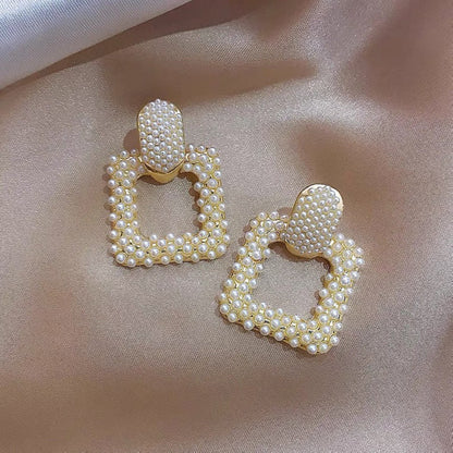 Geometric Pearl Square Dangle Earrings