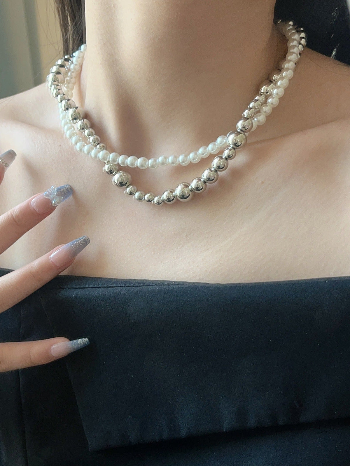 Imitation Pearl Wrapped Necklace Double Layer Magnetic Buckle Neck Chain Choker Necklace