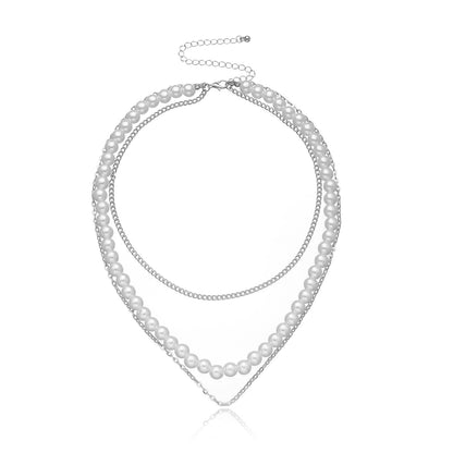 Layer Pearl Chain Choker Necklace Vintage