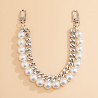 Short Handle Chain Pearl Chain Purse Straps Shoulder Pearl Metal Chain