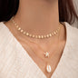 Multi Layer Chain Shell Choker Pendant Necklace