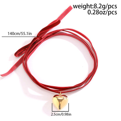 Ribbon Bow Long Choker Simple Heart Necklace