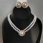 Vintage Bridal Pearl Stud Earrings Ring Pearl Beaded Rhinestone Choker Necklace Jewelry Set