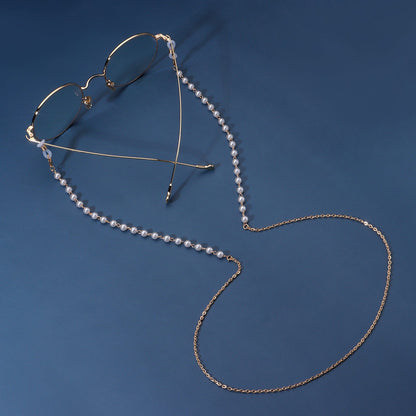 White Pearl Metal Gold Sunglasses Chain