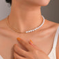 Chain Link Choker Necklace Half Pearl