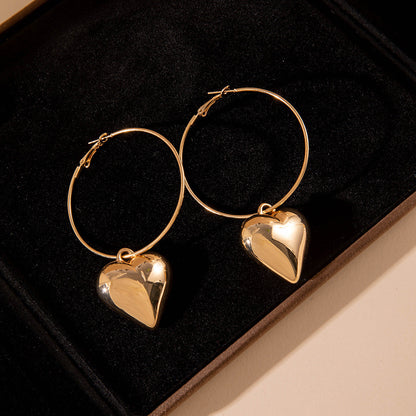 Big Large Heart Pendant Hoop Earrings