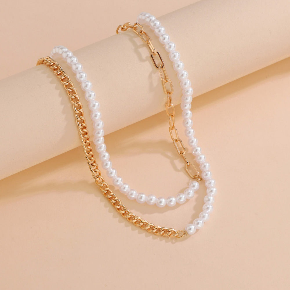 Layer Pearl Chain Half Necklace Choker