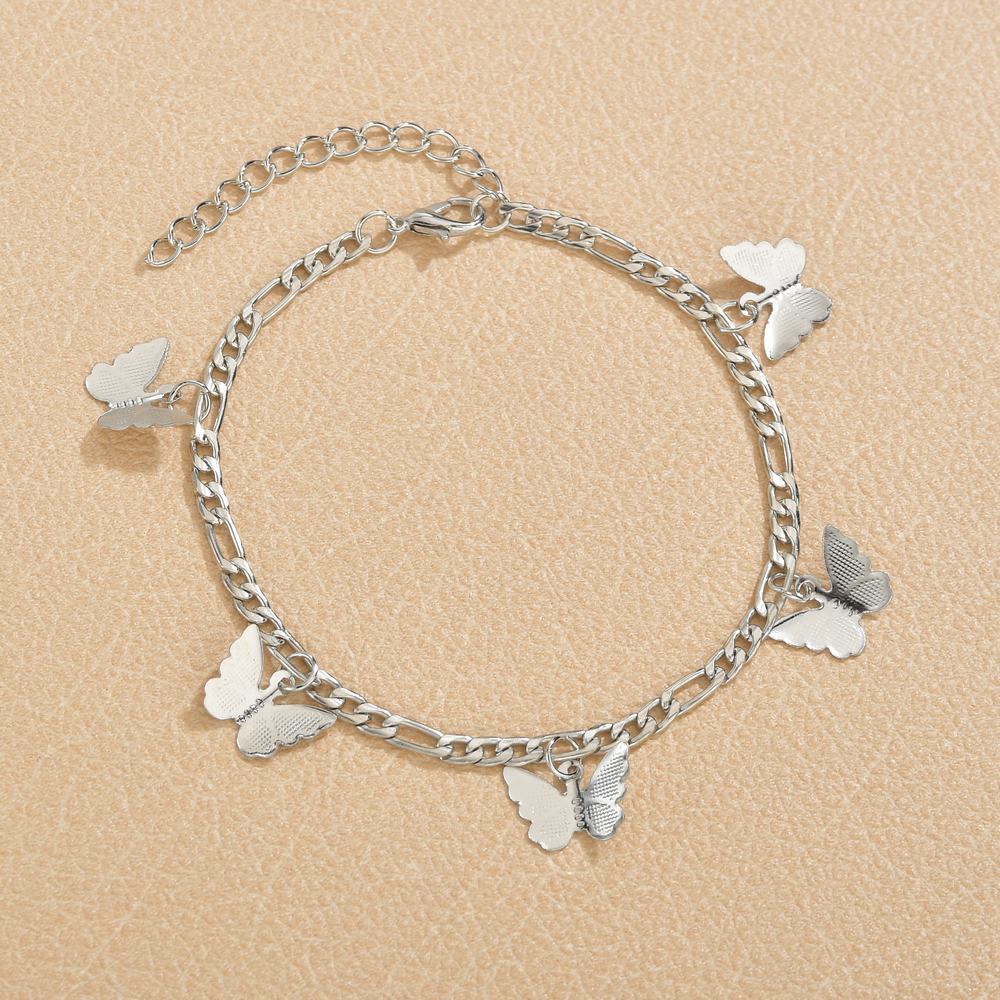 Snake Bone Chain Butterfly Pendant Anklet Jewelry