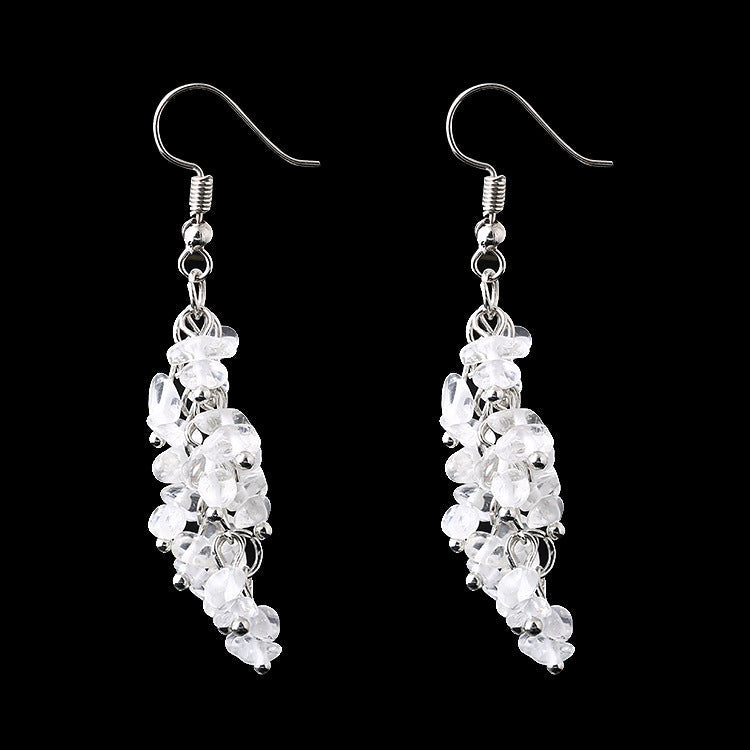 Handmade Natural Crystal Stone Earrings Long Tassel Gravel Jewelry