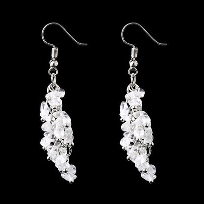Handmade Natural Crystal Stone Earrings Long Tassel Gravel Jewelry