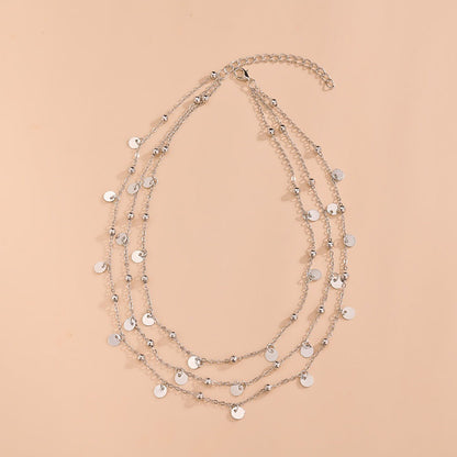 Chain Multi Layer Bead Necklace 3 Strand Disc Pendant Necklaces