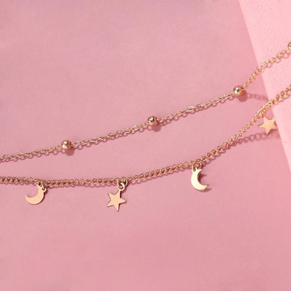 Summer Beach Sexy Double Layered Round Beads Star Feet Chain