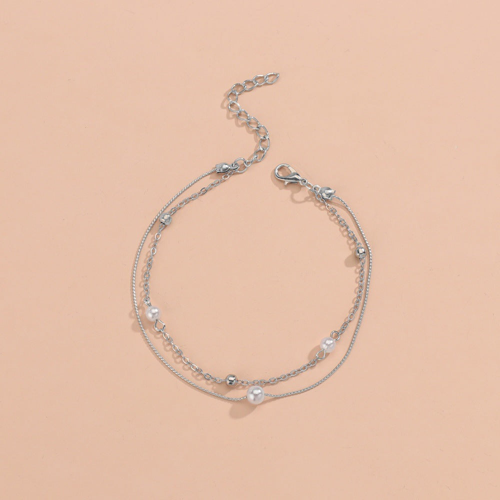 Pearl Double Layer Chain Anklet Jewelry