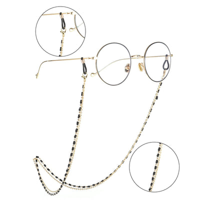 Reading Glasses Chain Women Black Beads Gold Eyeglass Lanyard Hold Straps