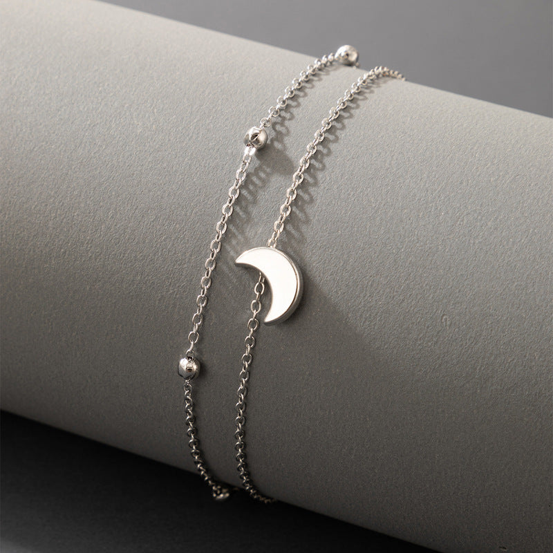 Bohemian Elegant Double Layer Beaded Moon Anklet Jewelry
