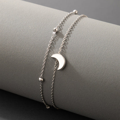 Bohemian Elegant Double Layer Beaded Moon Anklet Jewelry
